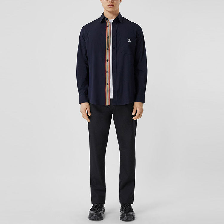 Burberry SS21 Logo Cotton Long Sleeve Shirt Men's Blue 80430621