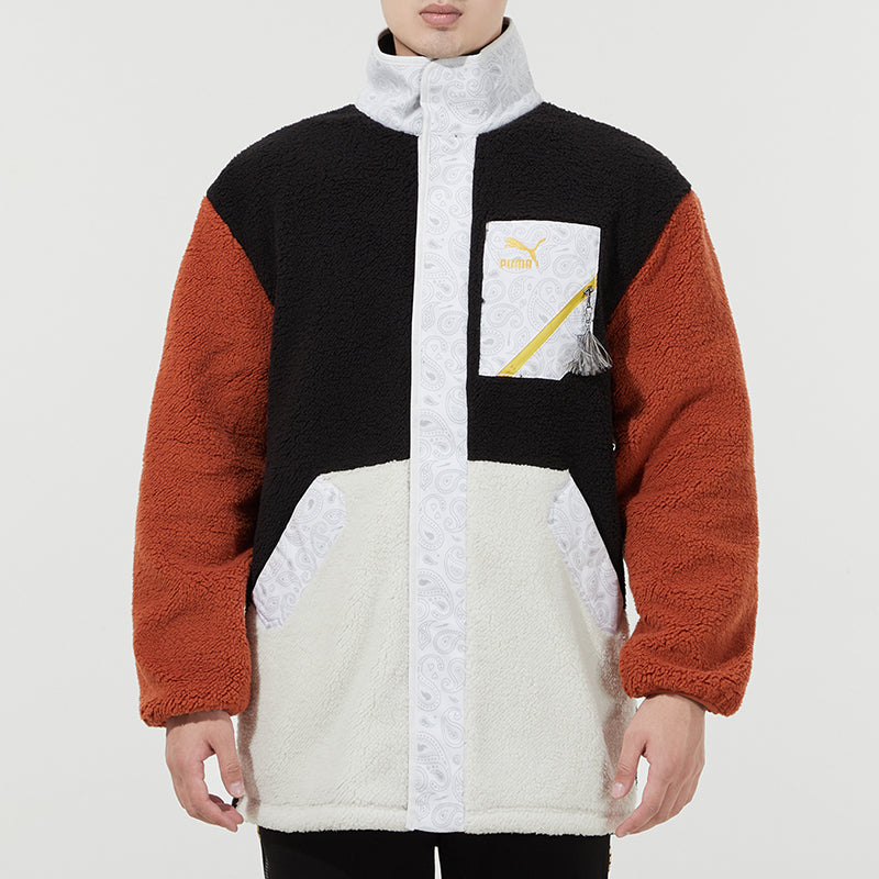 PUMA Paisley cashew Splicing Pocket Colorblock lamb's wool Stand Collar logo Jacket Couple Style 534984-88