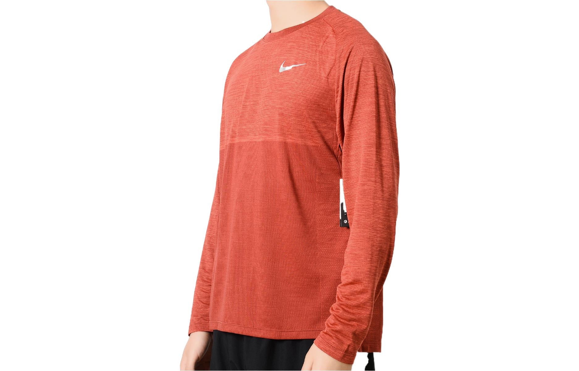 Men's Nike Solid Color Chest Brand Logo Printing Breathable Round Neck Sports Long Sleeves Orange T-Shirt 891425-634