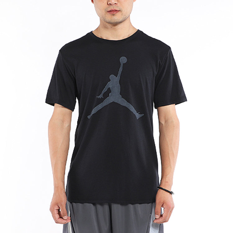 Air Jordan Large Logo Printing Sports Knit Round Neck Short Sleeve Black 834474-010