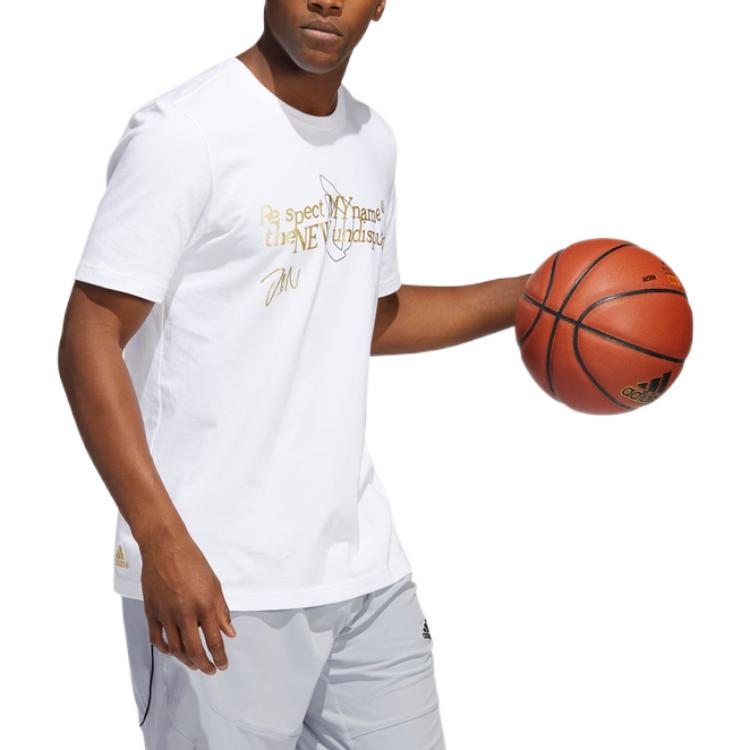 Men's adidas Casual Alphabet Solid Color Sports Short Sleeve White T-Shirt HB5478