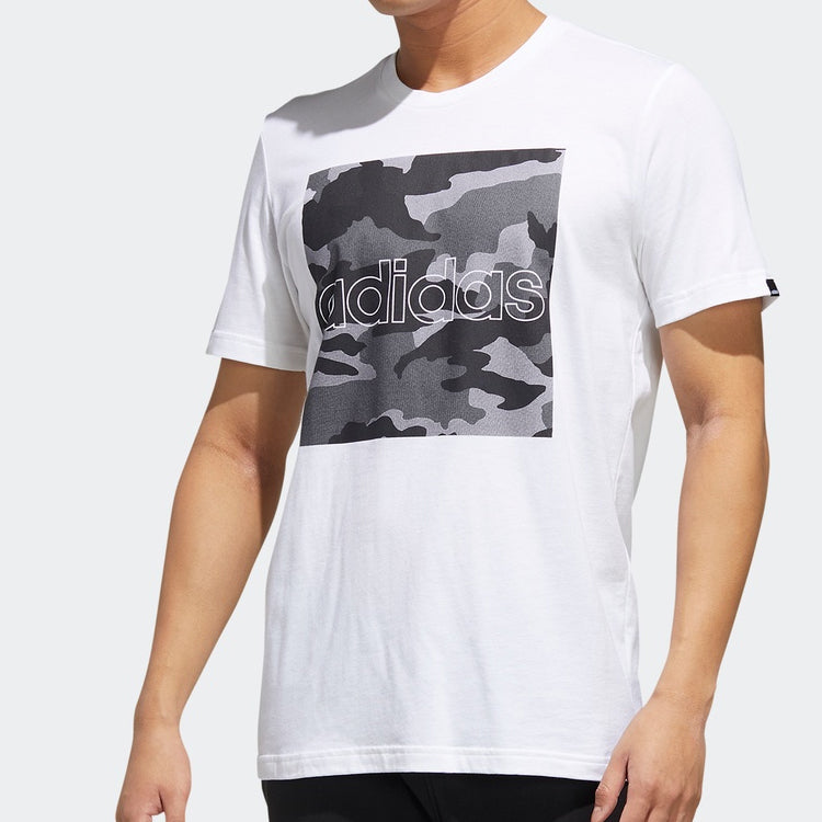 adidas Sports Camouflage Pattern Round Neck Short Sleeve White FM6102