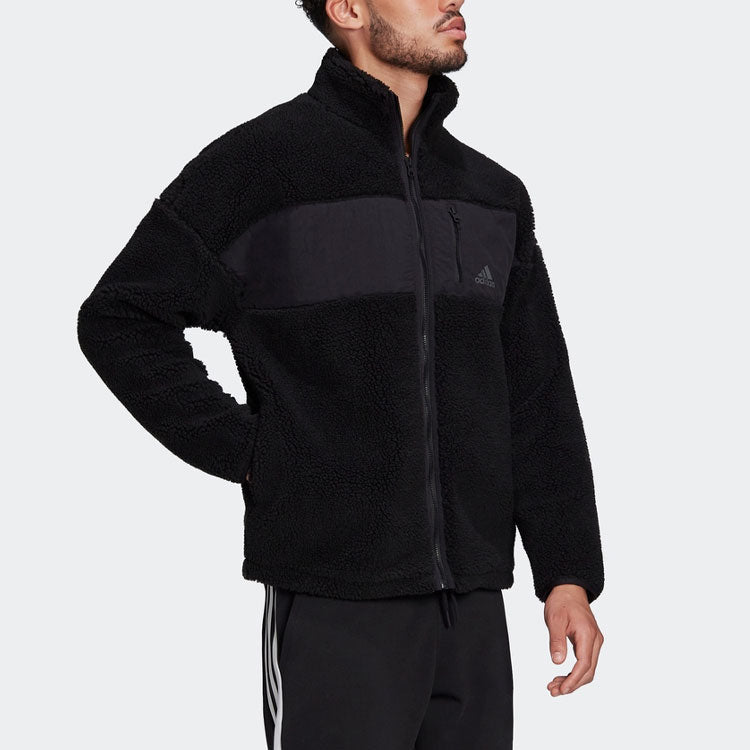 adidas Contrast Color Stitching Sports Stand Collar Logo Jacket Black HI1184
