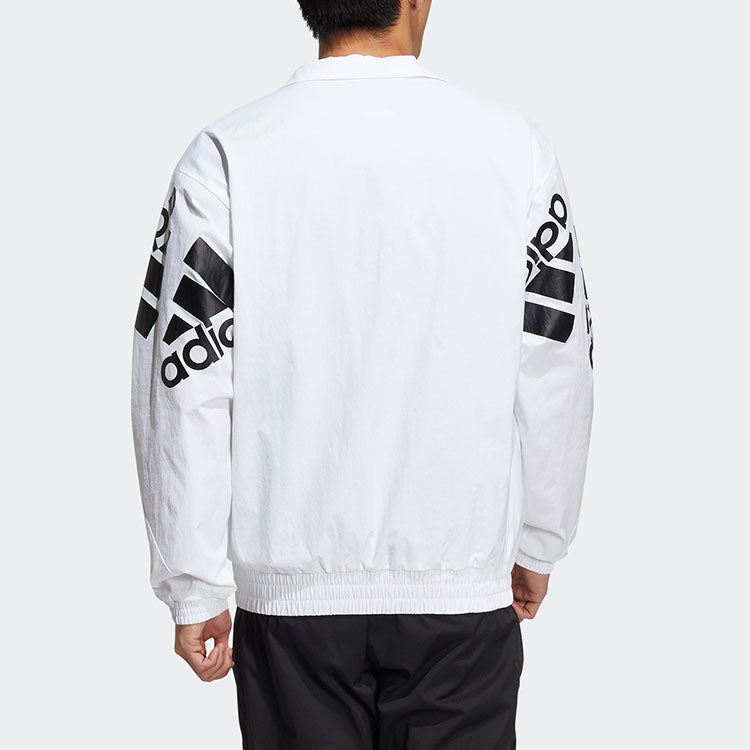 adidas Contrasting Colors Large Logo Zipper Cardigan Stand Collar Long Sleeves Jacket White HE7458