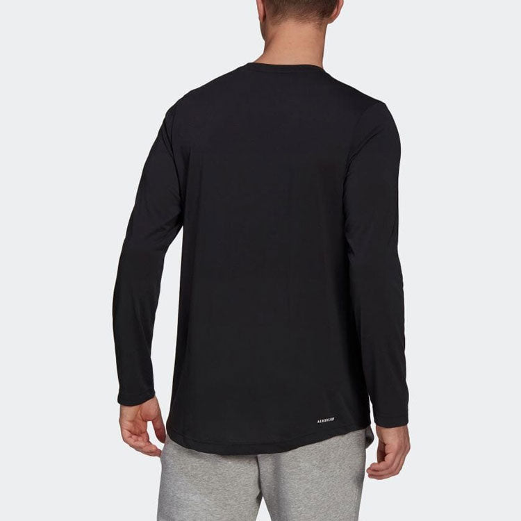 Men's adidas Solid Color Logo Micro Mark Round Neck Long Sleeves Black T-Shirt GT5563