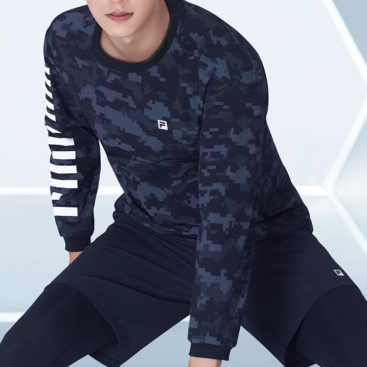FILA Athletics Camouflage Printing Round Neck Pullover Sports Black A11M031224F-PT