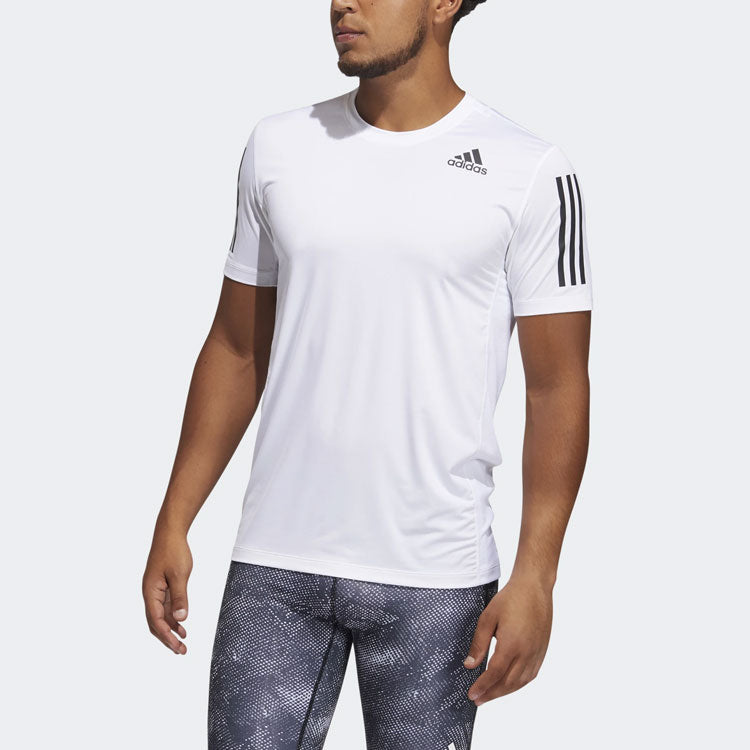 adidas Solid Color Logo Solid Color Round Neck Short Sleeve White GM0509