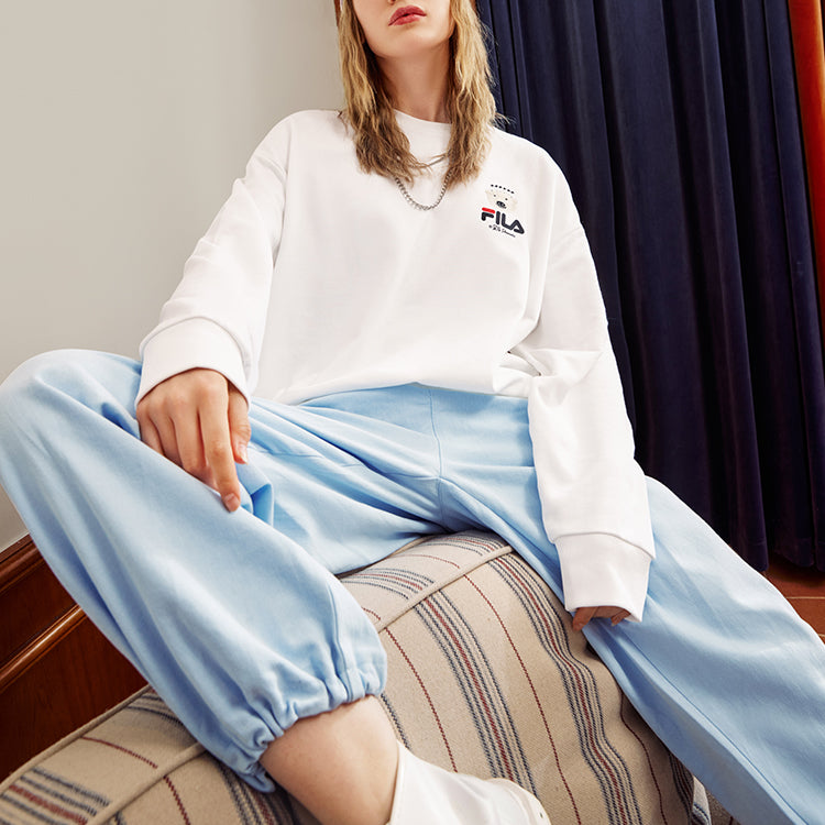 Men's FILA x Pepe Shimada Crossover Cartoon Printing Sports Round Neck Pullover White F11M133297F-WT