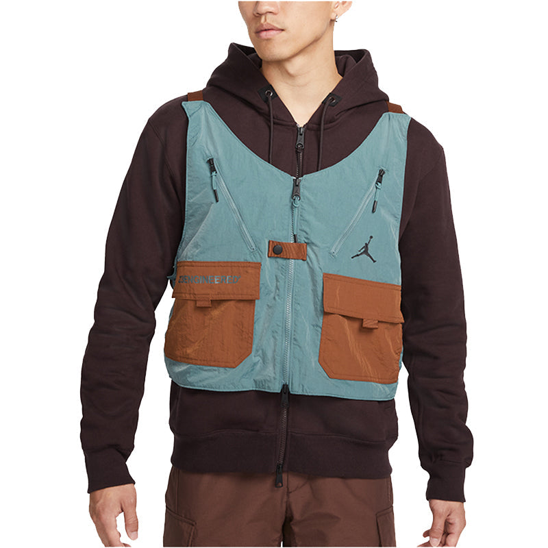 Men's Air Jordan Multiple Pockets Solid Color Logo Detachable Fleece Lined Hooded Jacket Coffee DC9582-203