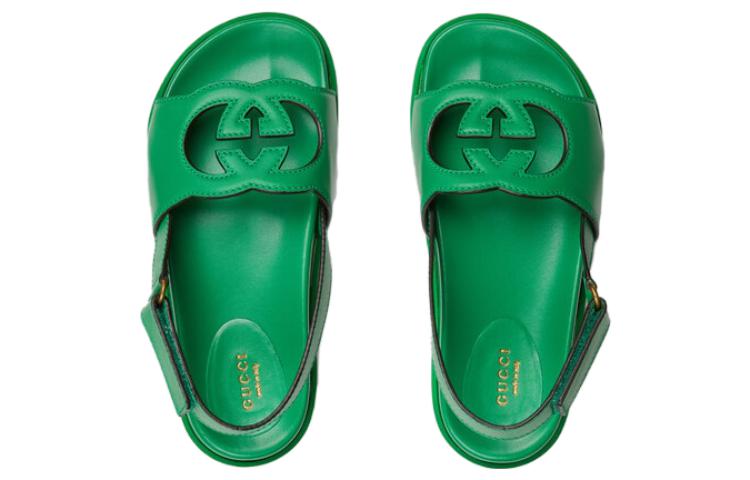 (WMNS) Gucci Interlocking G Leather Sandals 'Green' 738687-US000-3727