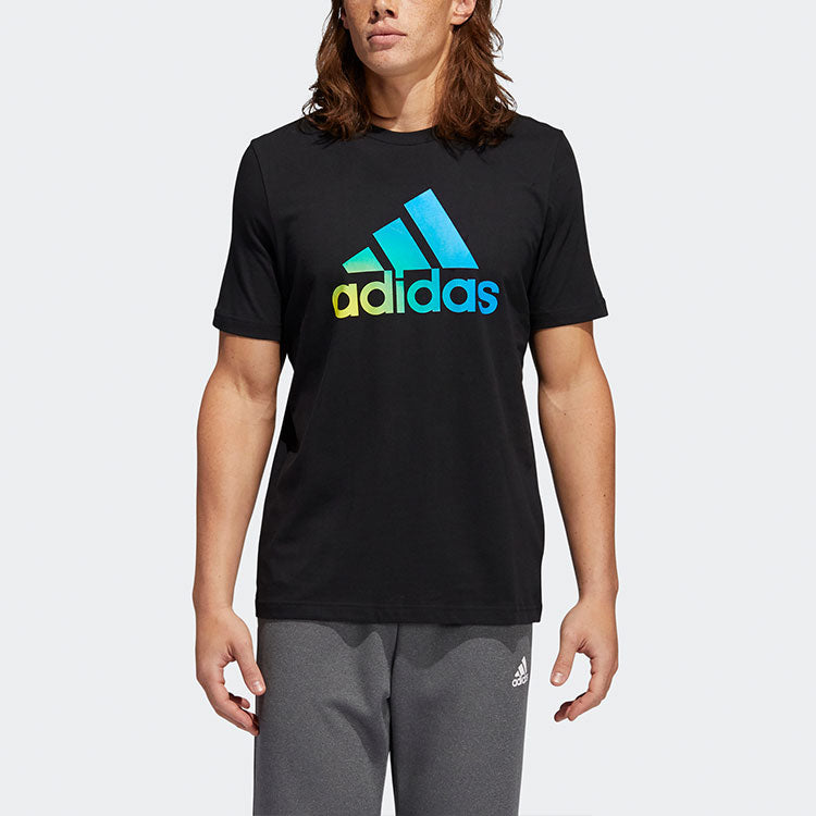 adidas Gradient Sports Training Printing Logo Round Neck Short Sleeve Black GT7752