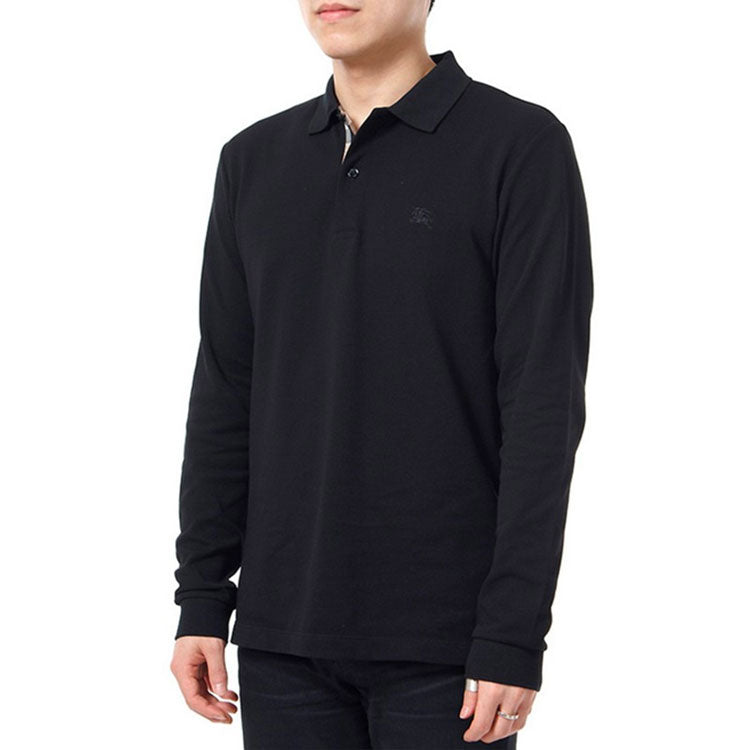 Men's Burberry Collar Long Sleeves Polo Shirt Black 80271071