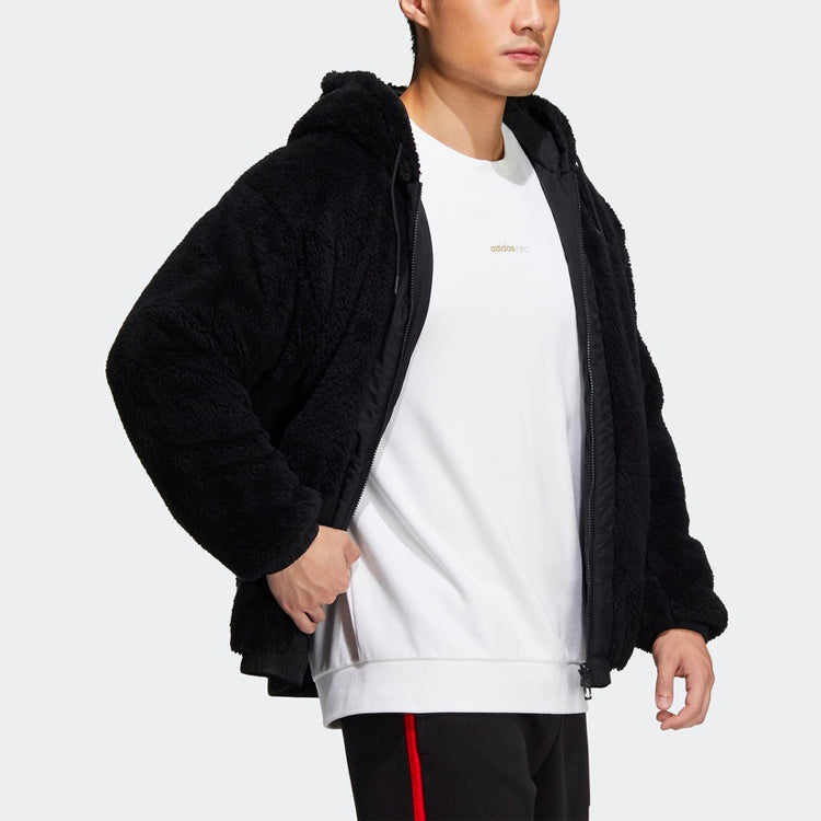 adidas Stay Warm lamb's wool Hooded Jacket Black H39263