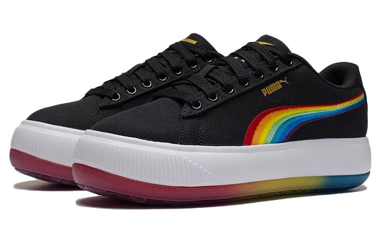 (WMNS) PUMA Suede Mayu Prism Low Tops Thick Sole Skateboarding Shoes Black 387240-01