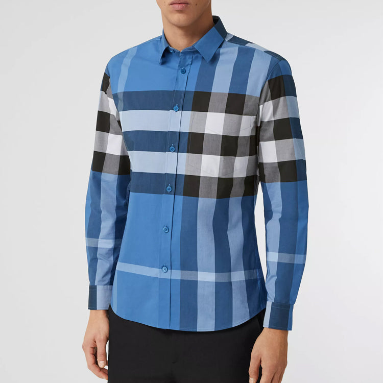 Burberry SS21 SOMERTON Maxse Long Sleeve Shirt Male Blue 80386561