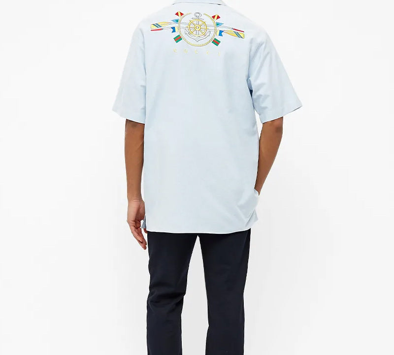 Gucci Back Nautical Logo Loose Shirt For Men Blue 604109-ZADKP-4910