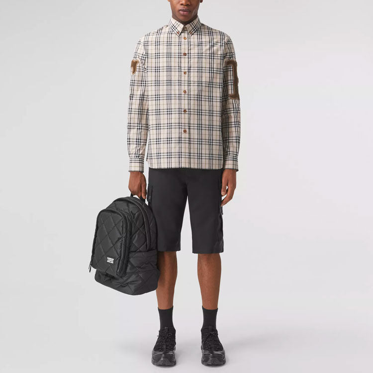 Men's Burberry Alphabet Pattern Vintage Plaid Long Sleeves Shirt Yellow 80423501