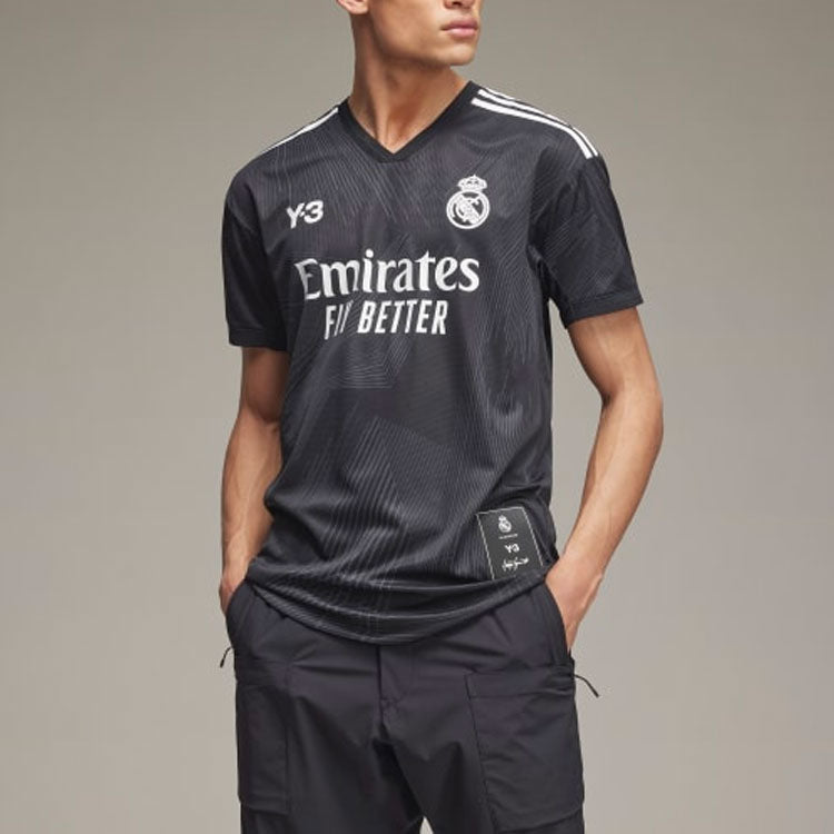 Men's adidas Madrid 120th Anniversary Jersey Solid Color Round Neck Alphabet Printing Short Sleeve Black T-Shirt HI3893