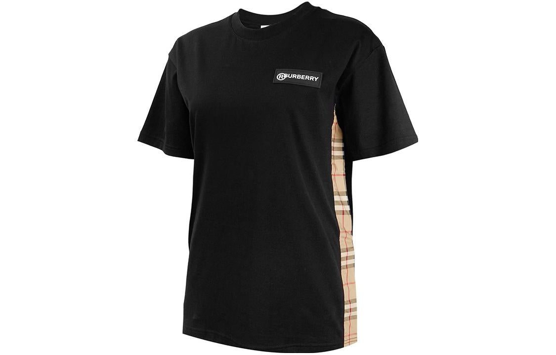 Burberry Vintage Logo Side Plaid Splicing Short Sleeve Black 8024545