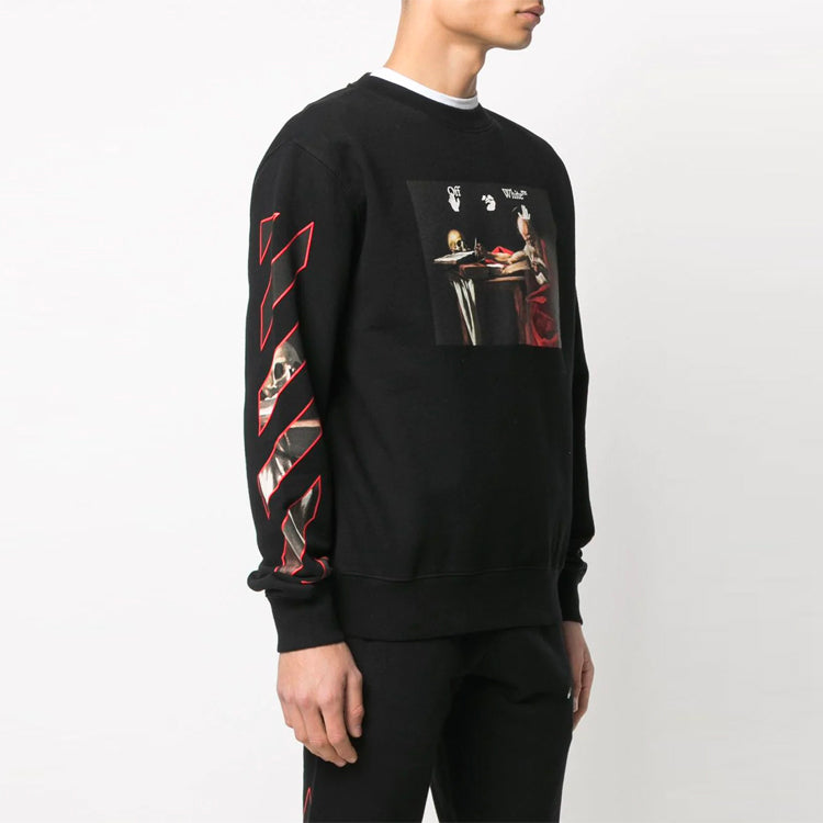 Men's Off-White Pattern Printing Round Neck Long Sleeves Black OMBA025F21FLE0051001