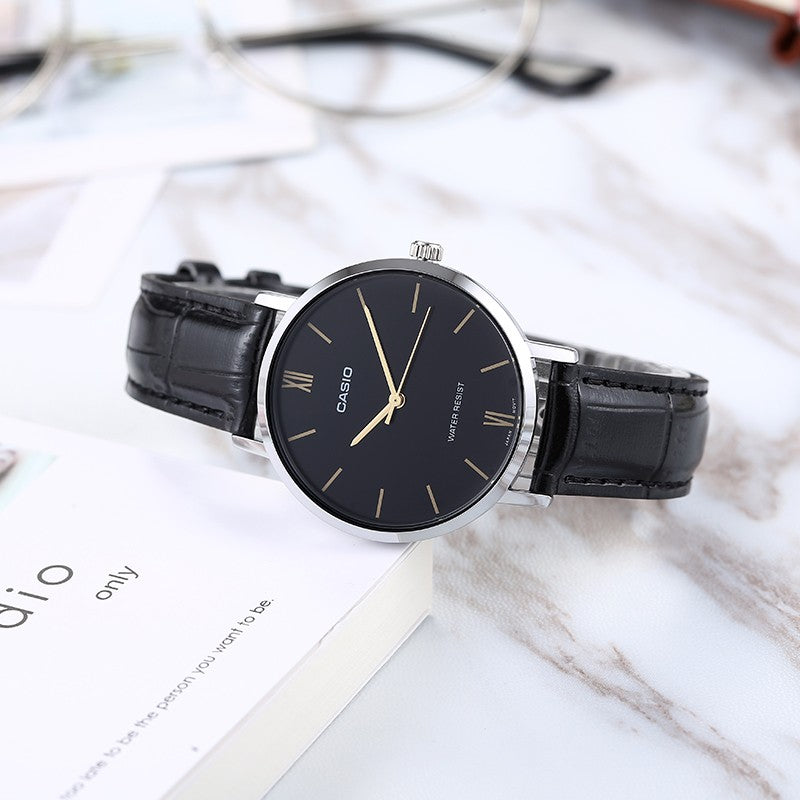 CASIO Leather Band Waterproof Quartz Black Analog LTP-VT01L-1B