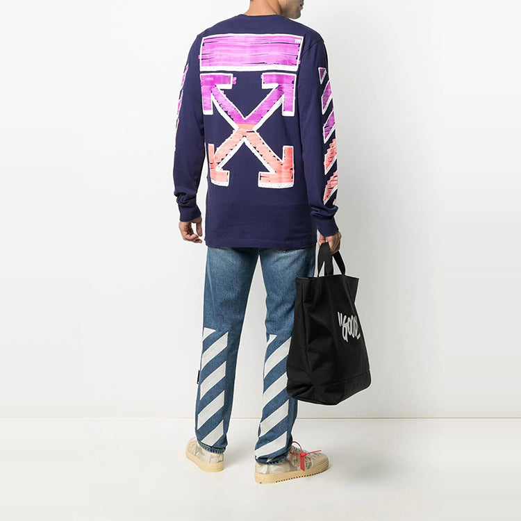 Off-White SS21 Arrow Logo Printing Long Sleeves Blue OMAB001R21JER0034632
