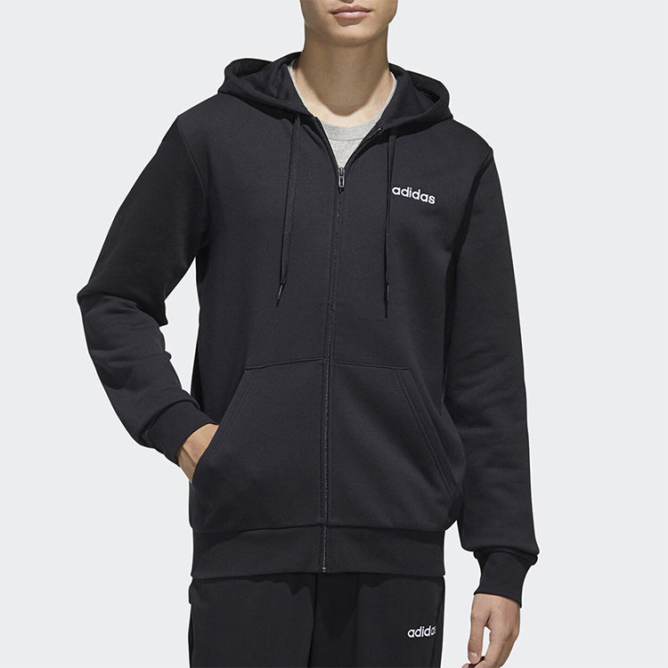adidas Knitted Hooded Casual Sports Jacket Men Black FL8591