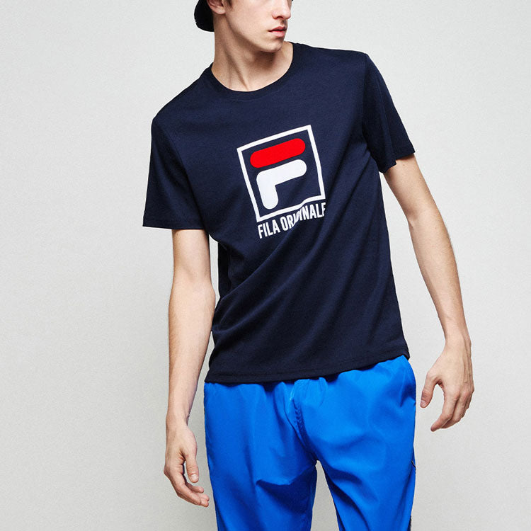 FILA Classic Logo 3D Sports Short Sleeve Couple Style Blue F51M018106FQ-NV