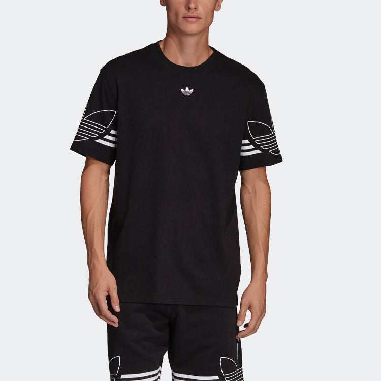 adidas originals Outline Tee Round Neck Short Sleeve Black DU8145