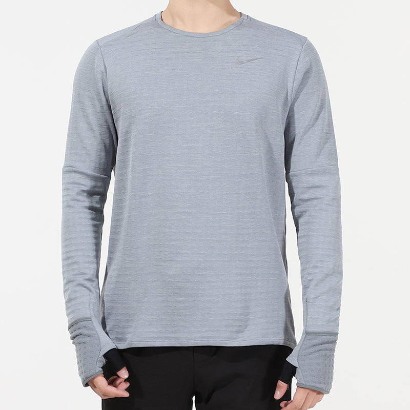 Men's Nike Nk TF Turf Rpl Elmnt Crew Solid Color Training Sports Round Neck Long Sleeves Gray T-Shirt DD5650-084