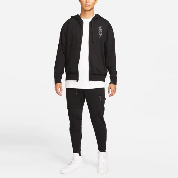 Air Jordan Zion Performance Alphabet Embroidered Solid Color Bundle Feet Sports Pants Black DJ5874-010