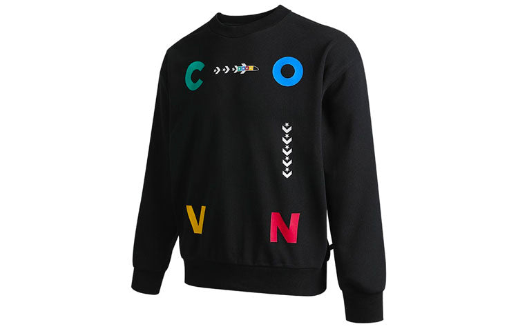Converse Sports Contrast Letter Print Crew Neck Sweatshirt Asia Sizing 'Black' 10022414-A01