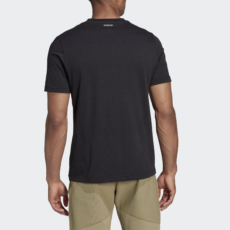 Men's adidas Camouflage Logo Printing Tennis Sports Round Neck Short Sleeve Black T-Shirt HB2744