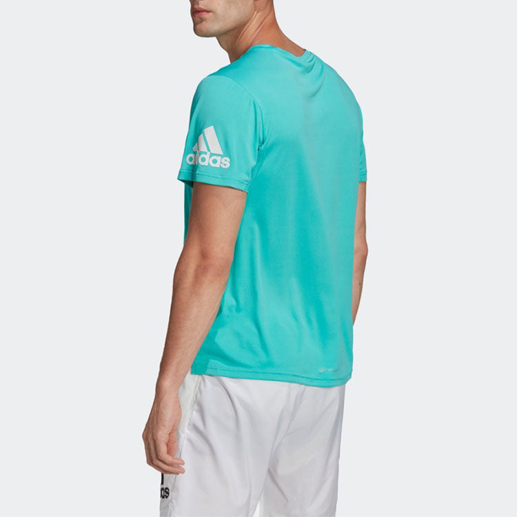 Men's adidas Solid Color Alphabet Logo Running Sports Short Sleeve Blue HB7475