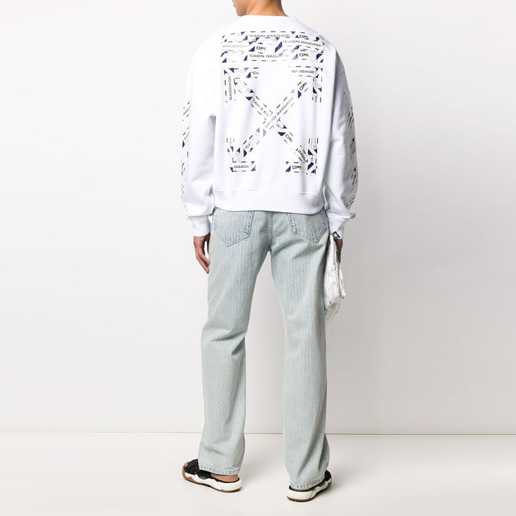 Men's Off-White SS22 Back Arrow Printing Round Neck Long Sleeves Loose Fit White OMBA035S20E300030188