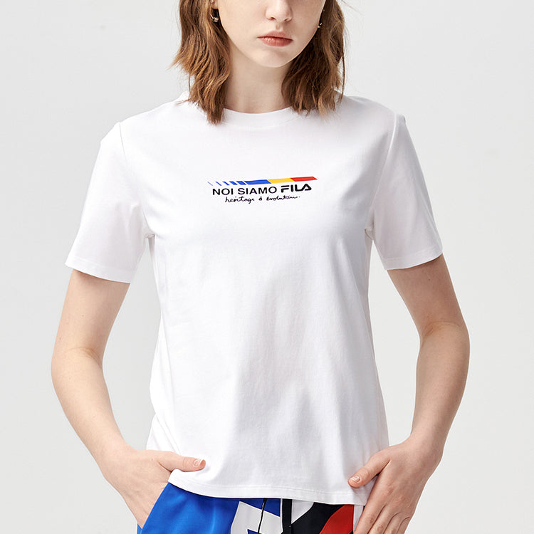 FILA FUSION Alphabet Printing Knit Sports Short Sleeve White T11W121101F-WT