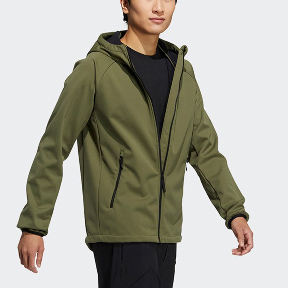 Men's adidas Outdoor Sports Fleece Lined Hooded Logo Jacket Olive H13801