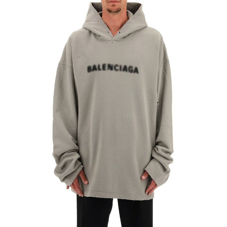 Balenciaga Blurred Logo Distress Hoodie 'Grey' 661711TKVD68174