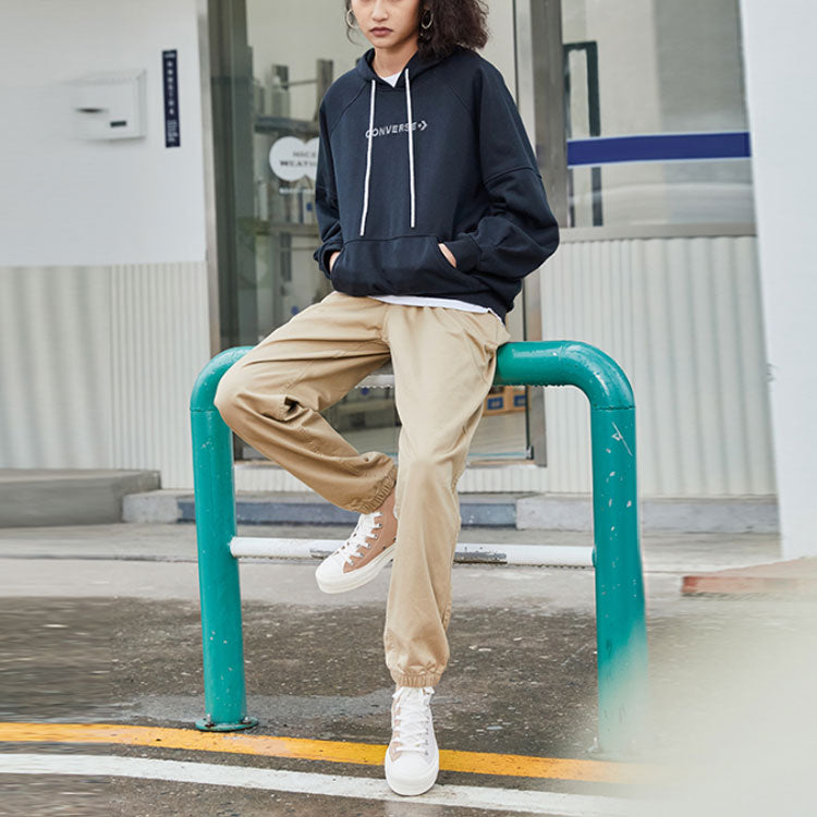 (WMNS) Converse Logo Embroidered Loose Knit Hoodie Black 10023945-A01