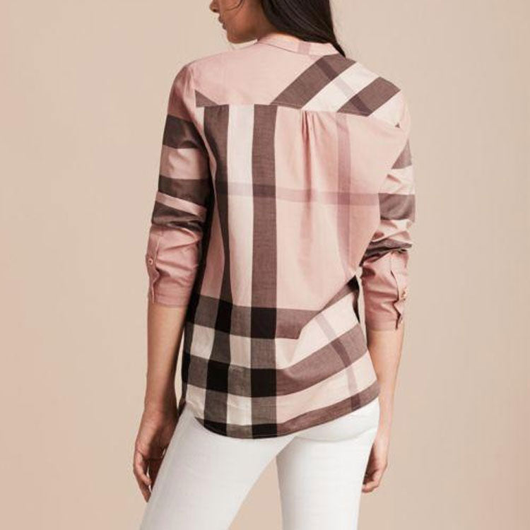Burberry Pink Lace Long Sleeves Plaid Shirt Pink 40503901