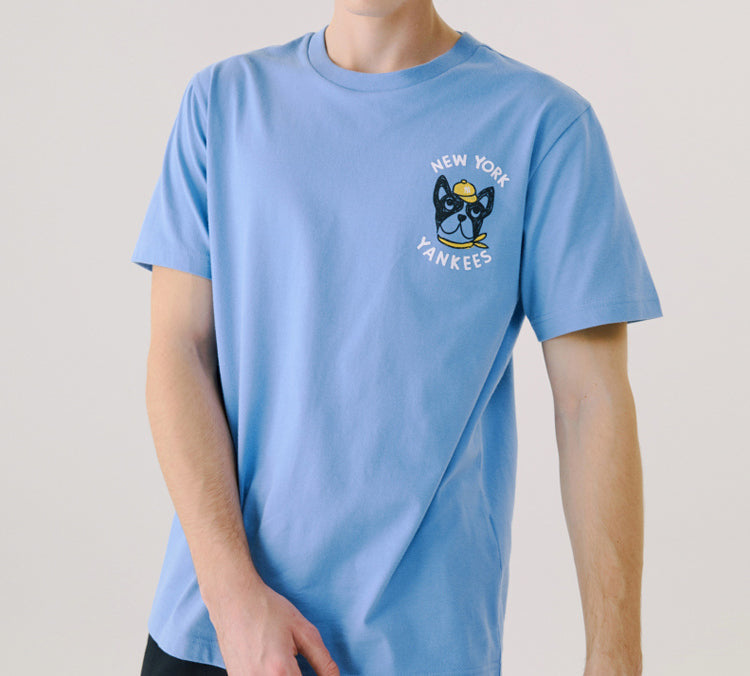 MLB Cartoon Series New York Yankees Basic Embroidered Round Neck Short Sleeve Unisex Sky Blue 31TSC2031-50S