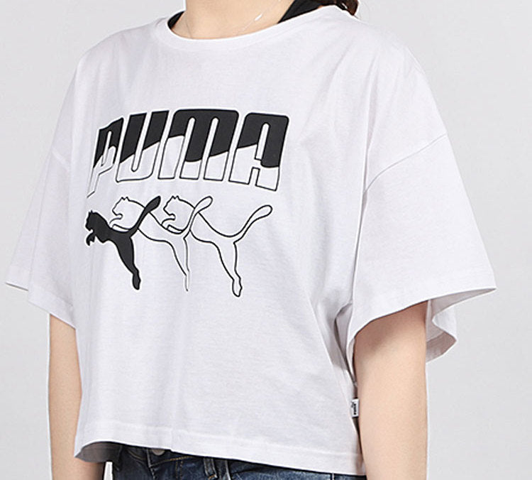 (WMNS) PUMA Chest Large Logo Printing Short Sleeve White 582808-52