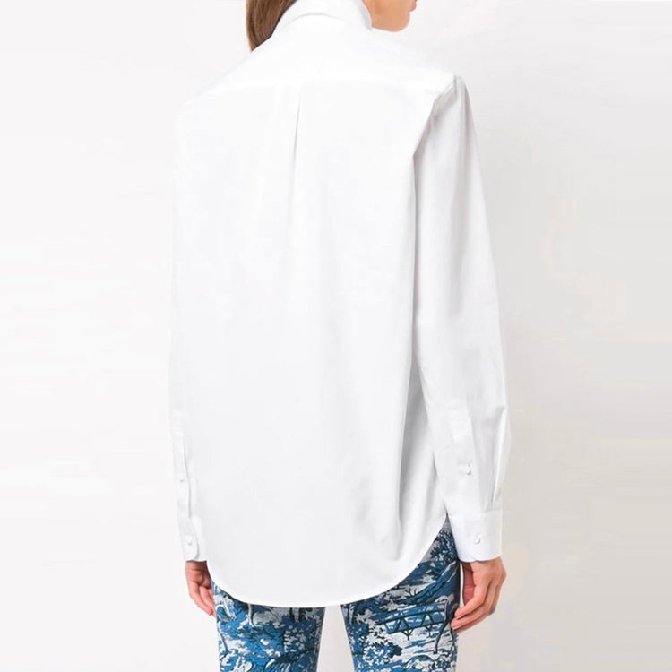 (WMNS) Off-White Loose Logo Embroidered Long Sleeves Shirt White OWGA031F187440520110