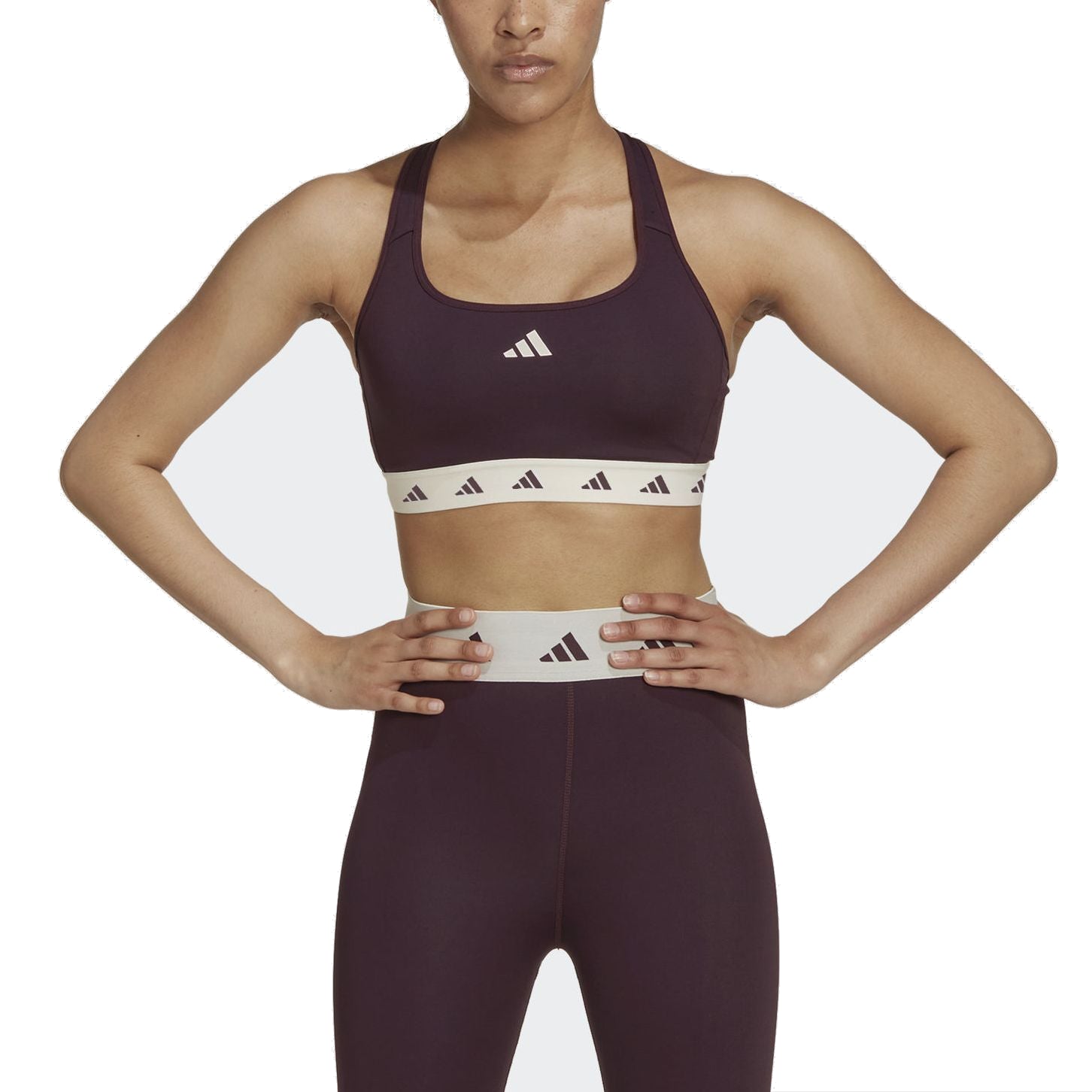 (WMNS) adidas Powerreact Training Medium-Support Techfit Bra Asia Sizing 'Brown White' HN7279