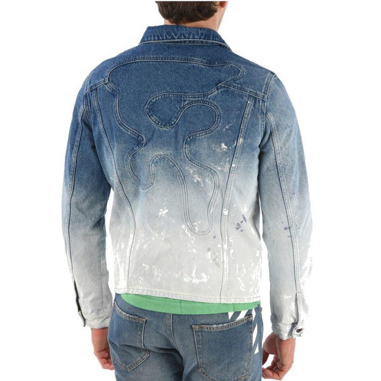 Off-White Splash Ink Gradient Denim Jacket Loose Fit Gray White OMYE053S203860248931