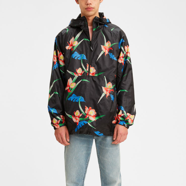 Men's Levis Flowers Printing Hooded Jacket Black 56568-0004