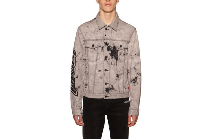 Off-White FW20 Tie-dye Printed Denim Jacket Men Grey OMYE054E20DEN0011010