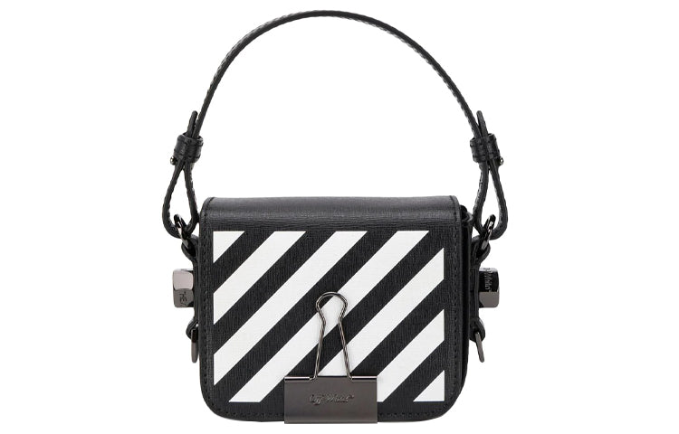 (WMNS) Off-White Leather 20 Binder Clip Single-Shoulder Bag Small Black OWNA087R204230691001