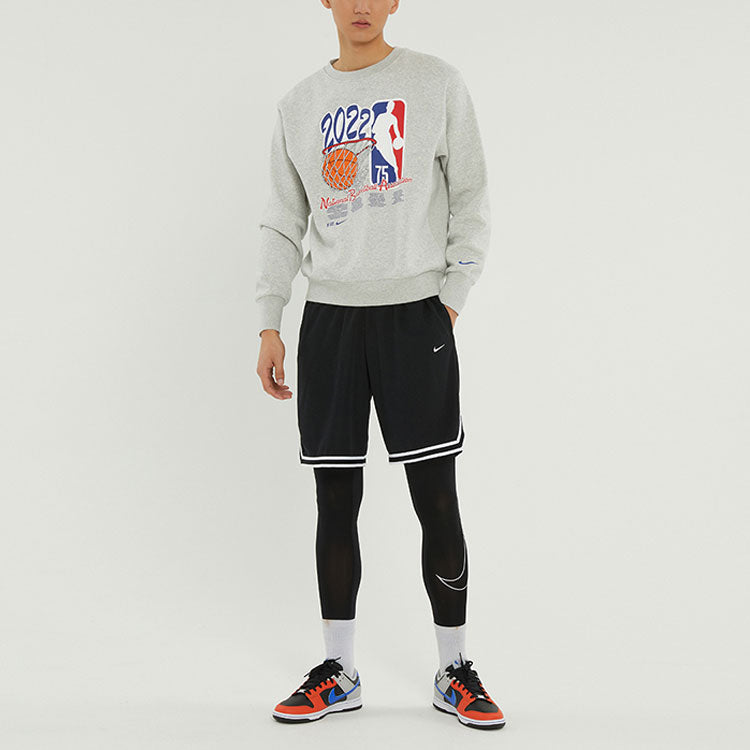 Nike NBA Eam 31 Courtside Logo Printing Fleece Stay Warm Knit Pullover Round Neck Gray DH9183-050