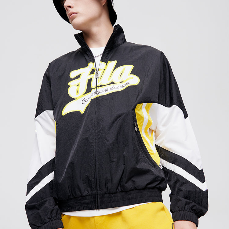 Men's FILA FUSION Contrasting Colors Sports Loose Jacket Black T11M122702F-BK